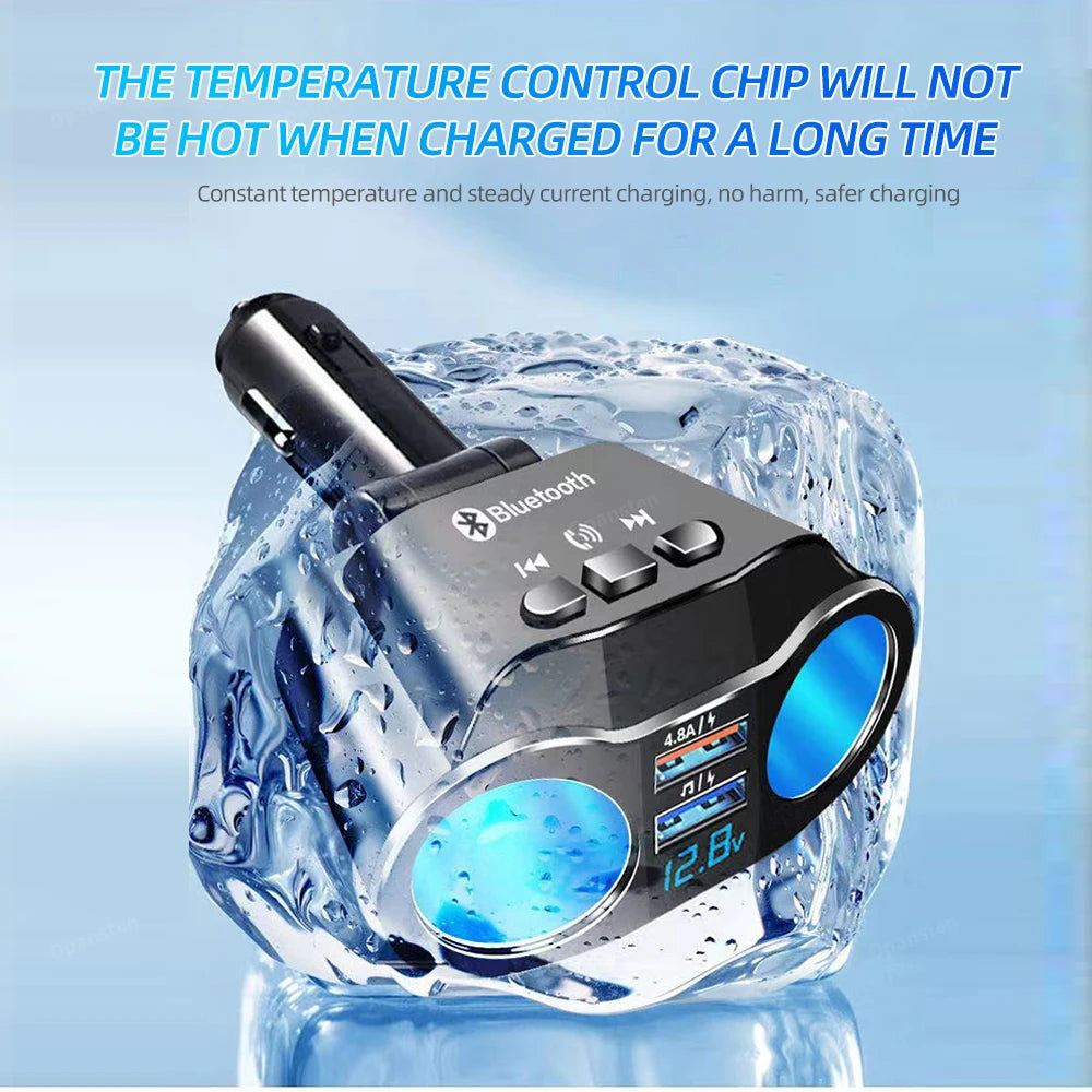 Car Cigarette Lighter Splitter Charger Dual USB QC 3.0 Quick Charge 12V Auto FM Transmitters Bluetooth Hands-free Call Sockets