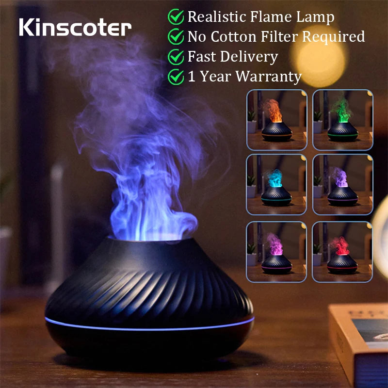 Kinscoter Volcanic Flame Aroma Diffuser – 130ml Essential Oil Diffuser & USB Humidifier with Night Light