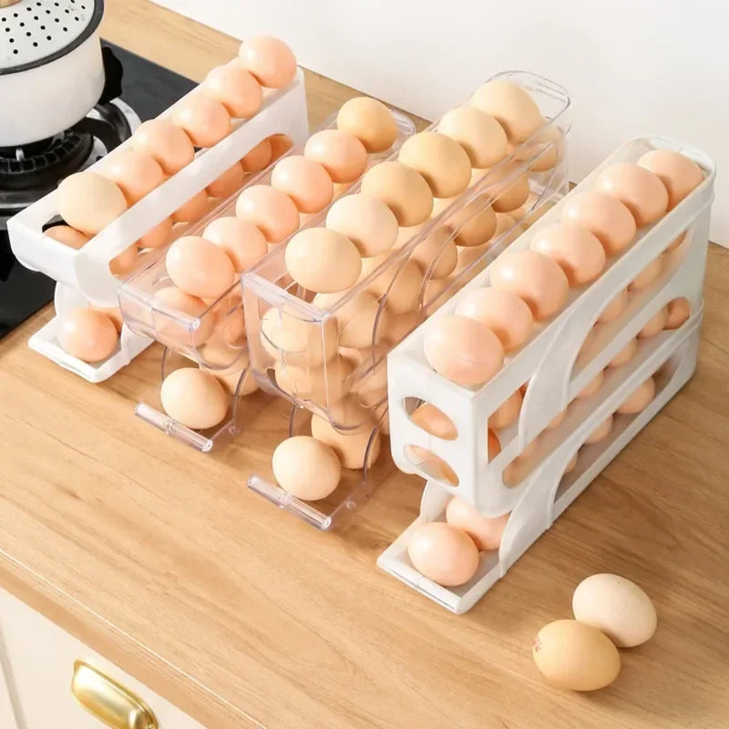 Large Capacity Egg Roller Storage Box – Four-Tier Egg Holder for Fridge Organization & Kitchen Storage