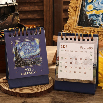 تقويم مكتبي صغير عتيق الطراز لعام 2025 - مخطط شهري قابل للطي