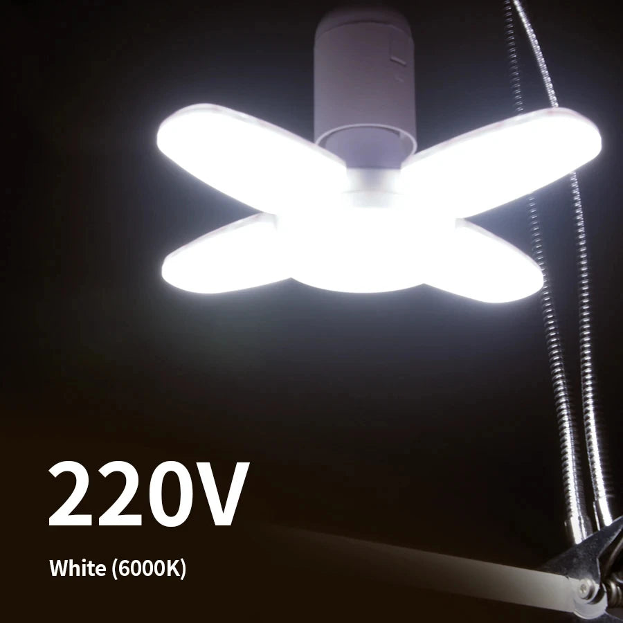 E27 Fan Shape Foldable 28W LED Bulb AC220V/110V Deformation for Home Ceiling Lights Warehouse and Garage White Leaf Light 6500K