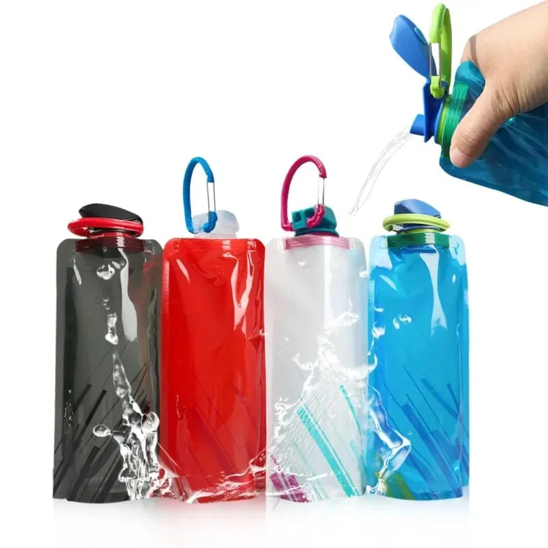 700ml Folding Soft Water Bottle – Ultralight Reusable Bag with Handle & Hook for Hiking & Travel