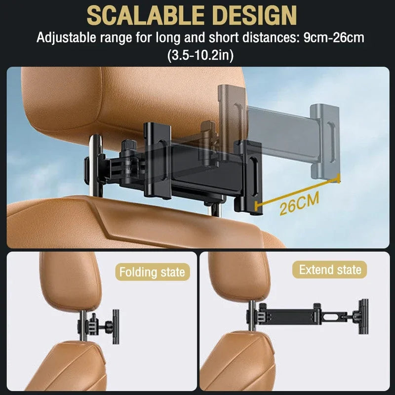 حامل تابلت للسيارة، قطعة واحدة، يُثبّت على مسند الرأس، مناسب للهواتف والأجهزة اللوحية من 4.7 إلى 12.9 بوصة. 