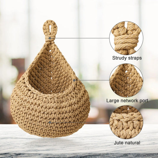 Handwoven Hanging Wall Vegetable Fruit Basket Organizer Container for Kitchen Garden Mount Wall Plant Flower Onion Storage Decor