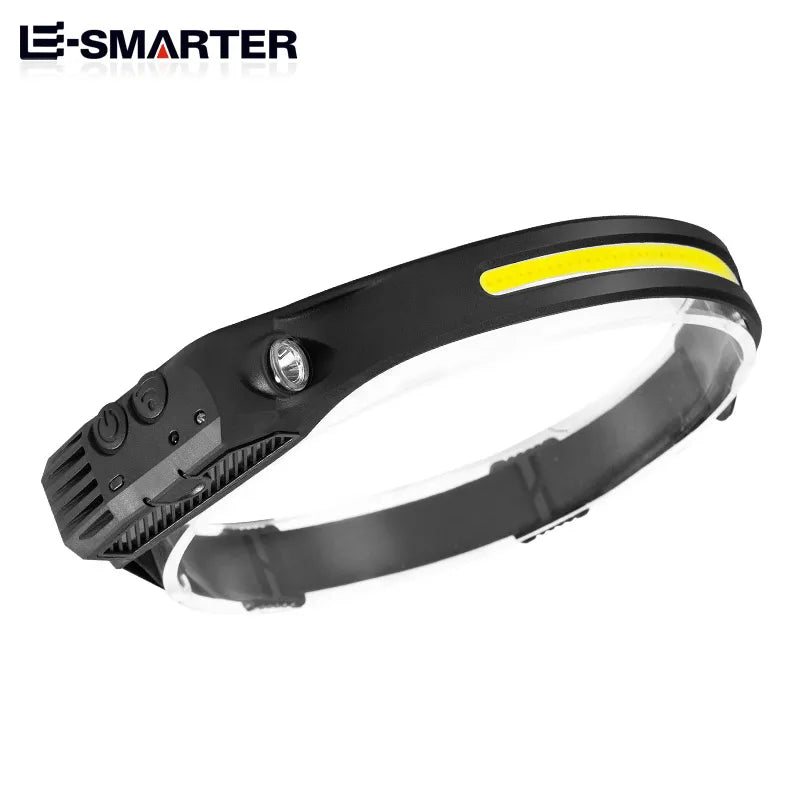COB LED Sensor Head Lamp Induction Headlamp Built-in Battery Flashlight USB Rechargeable Head Torch 5 Lighting Modes Headlight