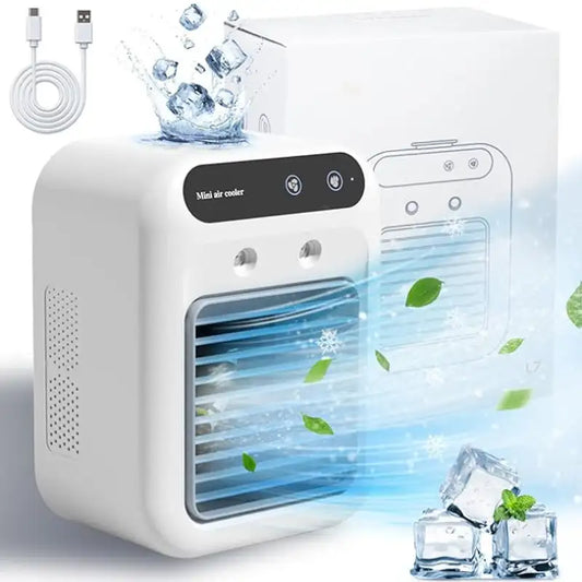 Mini Portable Air Conditioner & Humidifier – USB Cooling Fan with Dual Wind Speeds