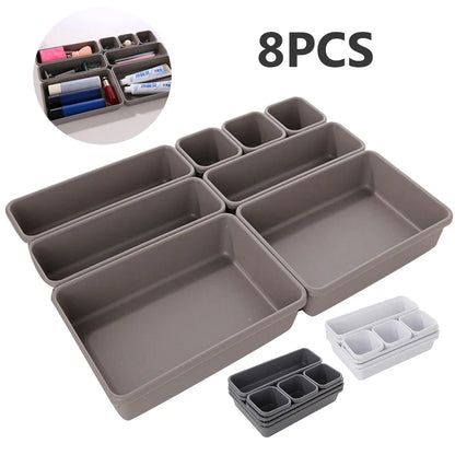 8pcs Adjustable Drawer Organizer Box Set – Makeup, Kitchen, Closet & Bathroom Storage Trays