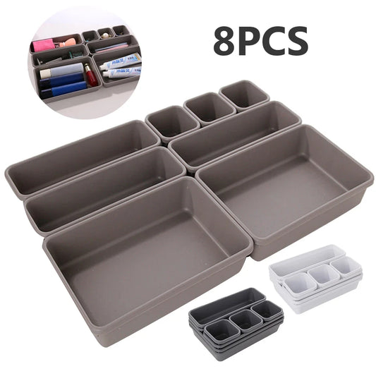 8pcs Adjustable Drawer Organizer Box Set – Makeup, Kitchen, Closet & Bathroom Storage Trays