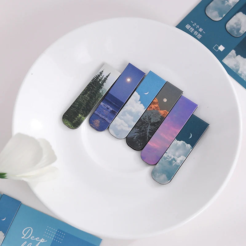 JIANQI Magnetic Bookmarks (2pcs) – Scenic Literary Reading Tools for School & Office