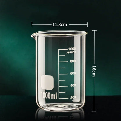 High Borosilicate Glass Measuring Cup – Clear Beaker with Scale for Kitchen Baking or Lab Use (50ml–1000ml)