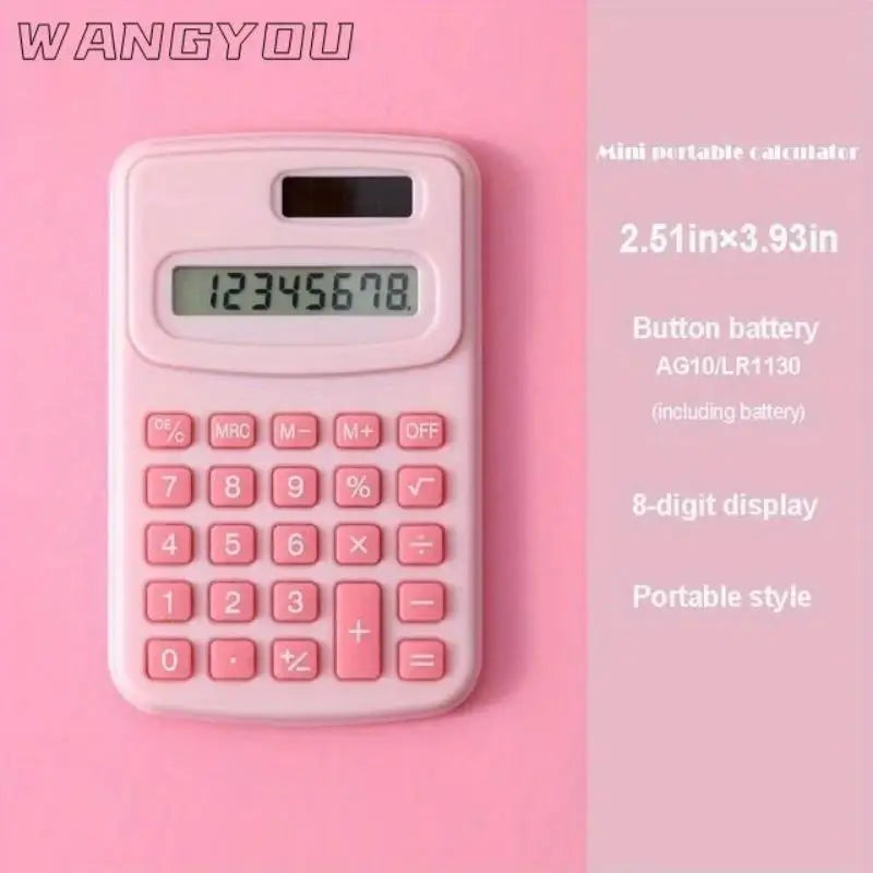 Small Solar Calculator Portable 8-Digit LCD Electronic Calculator – Cute Home & School Calculator for Kids and Primary Students