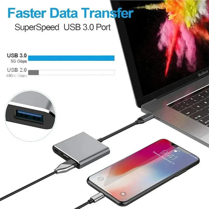 موزع USB 3 في 1 متوافق مع HDMI، من النوع C إلى HDMI، محطة إرساء USB 3.0 متوافقة مع MacBook Air 