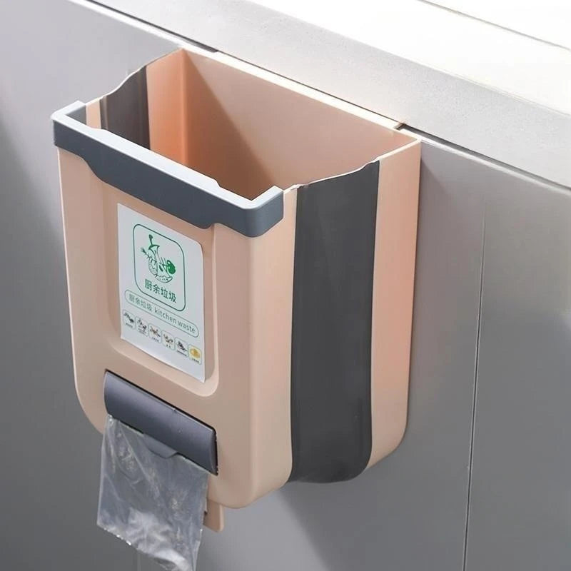 Kitchen Folding Trash Can – Wall & Cabinet Door Mounted Collapsible Trash Bin for Space Saving