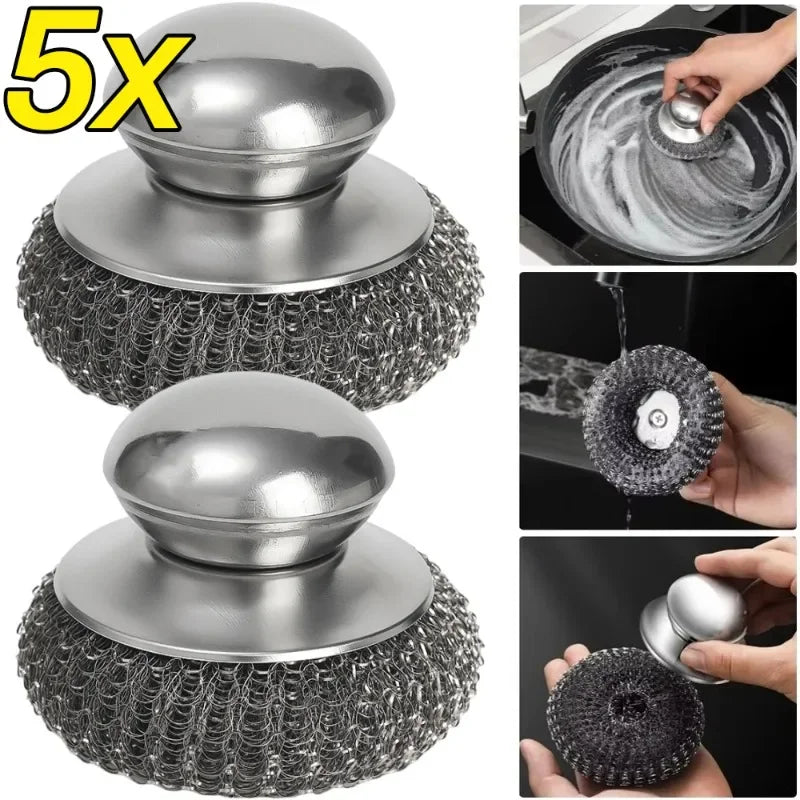 Stainless Steel Pot Brush with Handle – Heavy Duty Dishwashing Scrubber for Kitchen Cleaning