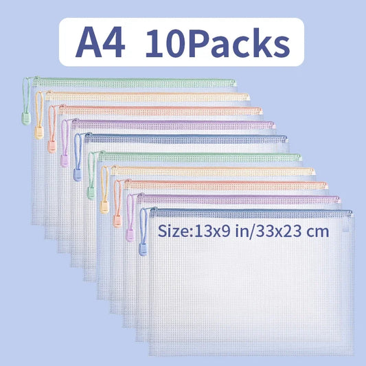 Zipper Mesh Document Bags – Waterproof A4/A5 Plastic Zipper Bags for Travel, Office & School Supplies