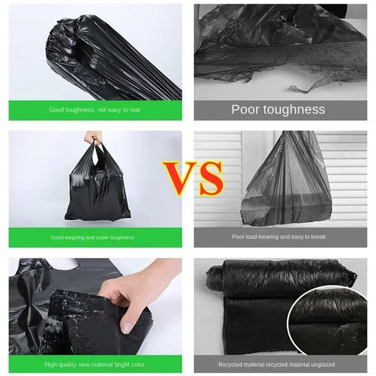 100PCS Black Vest Plastic Bags – Durable Garbage & Shopping Bags with Handles for Kitchen & Living Room