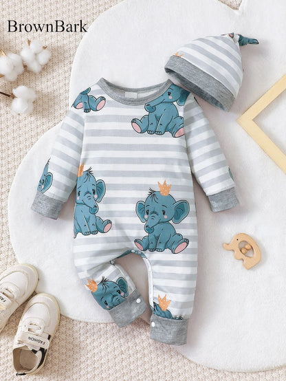 Bear Print Baby Romper – Soft Long Sleeve Winter Jumpsuit for Infants