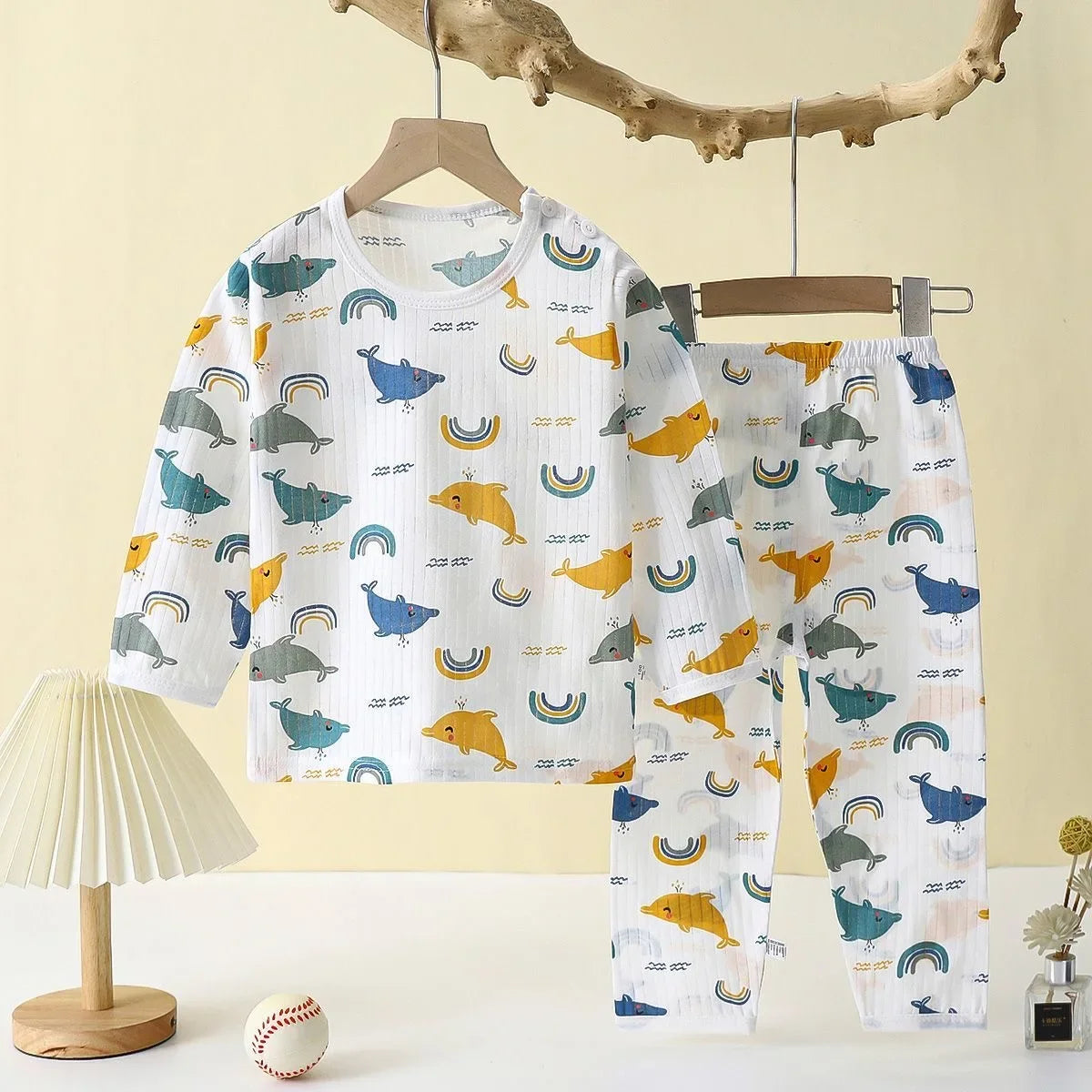 طقم بيجاما قطني للأطفال - ملابس منزلية بأكمام طويلة/قصيرة للأولاد والبنات (خريف/شتاء)