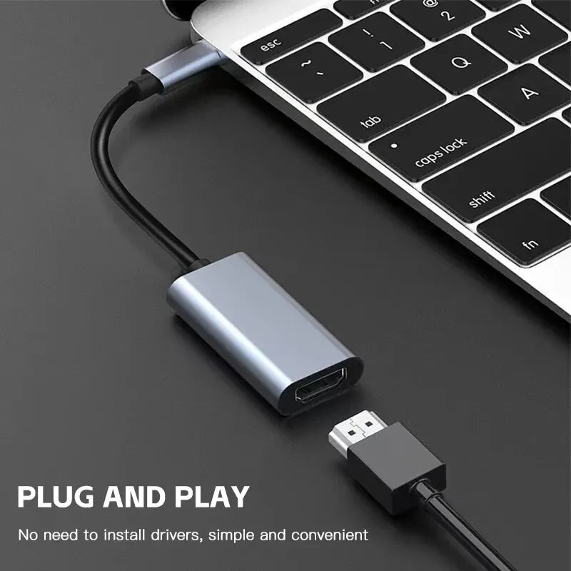 محول USB-C إلى HDTV 4K – محول USB 3.1 من النوع C ذكر إلى HDMI أنثى متوافق مع أجهزة الكمبيوتر المحمولة، وأجهزة MacBook، والأجهزة اللوحية، وأجهزة التلفزيون