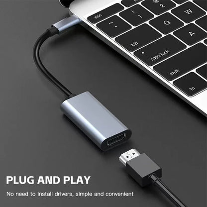 محول USB-C إلى HDTV 4K – محول USB 3.1 من النوع C ذكر إلى HDMI أنثى متوافق مع أجهزة الكمبيوتر المحمولة، وأجهزة MacBook، والأجهزة اللوحية، وأجهزة التلفزيون
