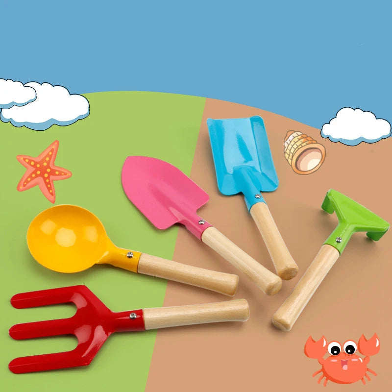 Children’s Wooden Handle Beach Shovel Set – Kids Sand Digging & Gardening Tools