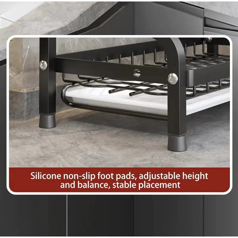 Multi-Functional 1/2-Tier Kitchen Dish Rack with Chopsticks, Knives & Cutting Board Holder – Space-Saving Sink Storage & Draining Rack