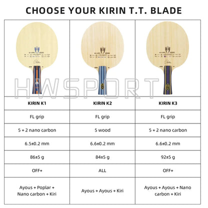 LOKI Kirin K1 K2 K3 Table Tennis Blade – 5+2 Ply Offensive FL Grip Ping Pong Paddle Base
