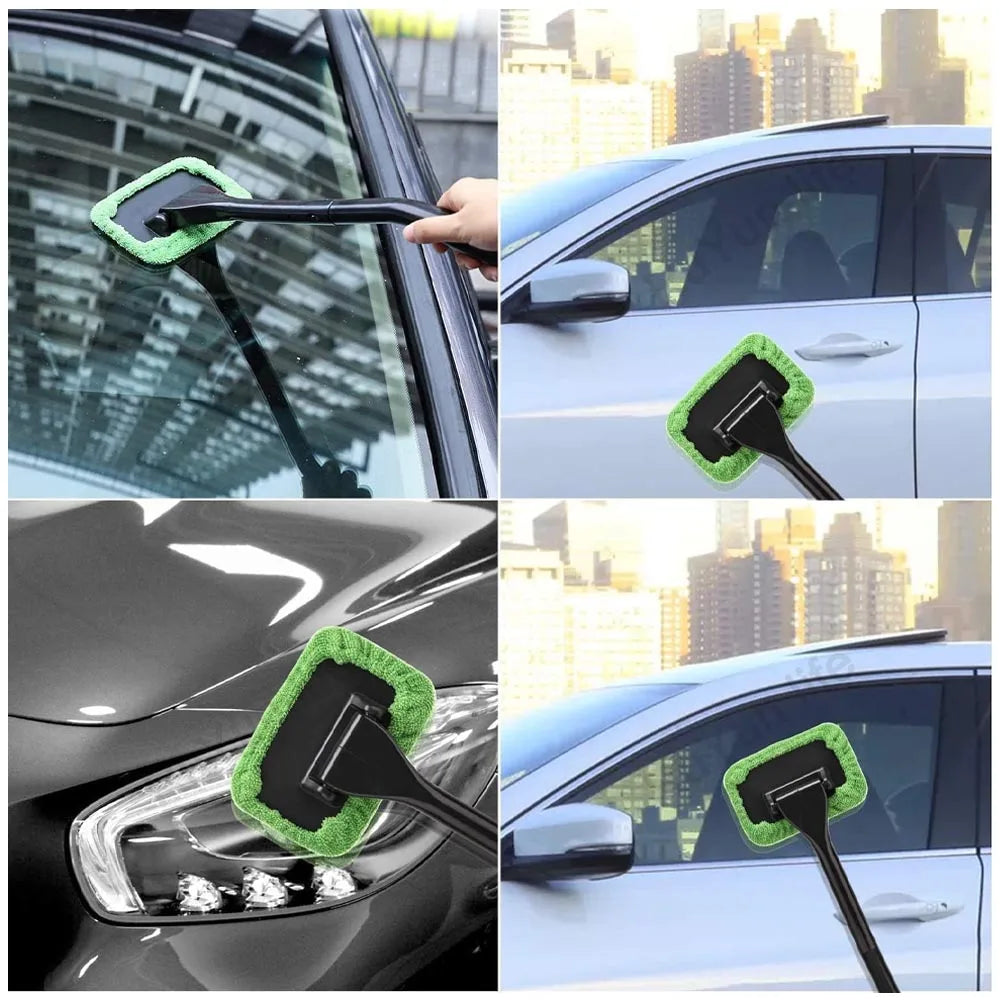 Car Window Cleaner Brush Kit with Microfiber Windshield Wiper – Auto Interior Glass Cleaning Tool