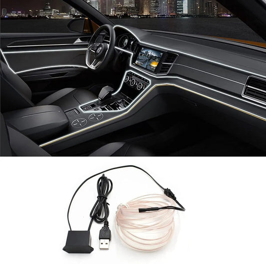 2M/3M/5M LED Car Interior Decoration Light – Flexible EL Wiring Neon Strip with USB Drive for Ambient Auto Lighting