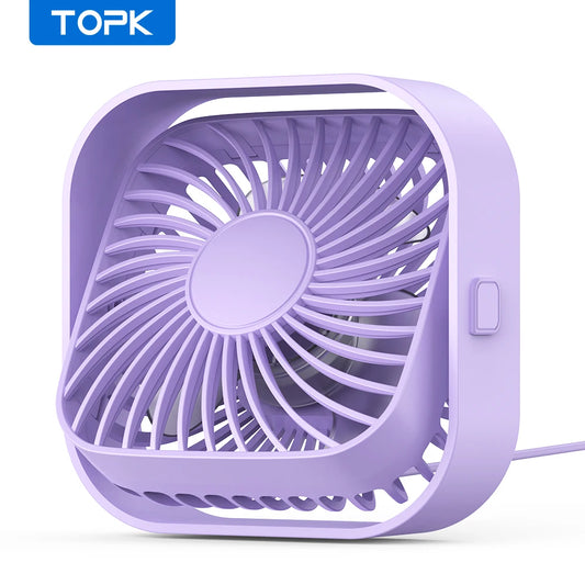 TOPK Mini Portable USB Desk Fan – Quiet 3-Speed Table Fan with Strong Airflow, 360° Rotation for Home, Office & Bedroom