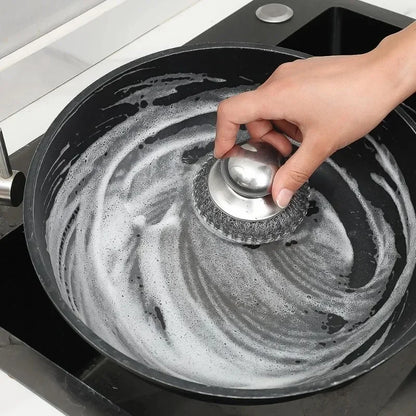 Stainless Steel Pot Brush with Handle – Heavy Duty Dishwashing Scrubber for Kitchen Cleaning