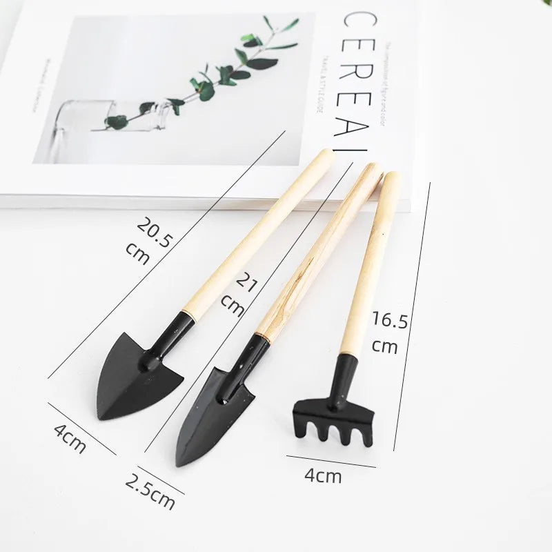 Mini Garden Tool Set (3pcs) – Wooden Handle Shovel, Rake & Trowel for Indoor & Potted Plants