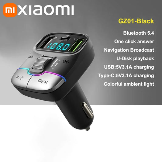 Xiaomi FM Transmitter Bluetooth 5.3 Hands-Free Car AUX Radio Modulator MP3 Player with Fast Charging Adapter Auto Accessories