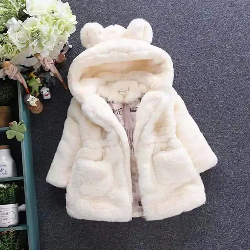 Faux Fur Winter Jacket – Thick Hooded Coat for Baby Girls & Toddlers