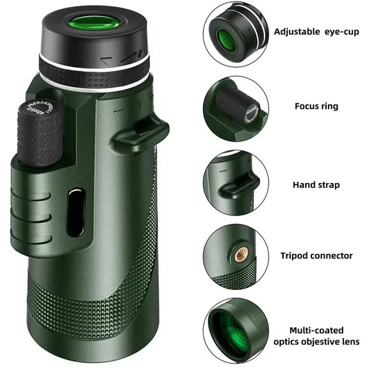 80x100 Monocular Telescope with Tripod & Phone Clip – High Magnification Outdoor Camping & Hiking Telescope