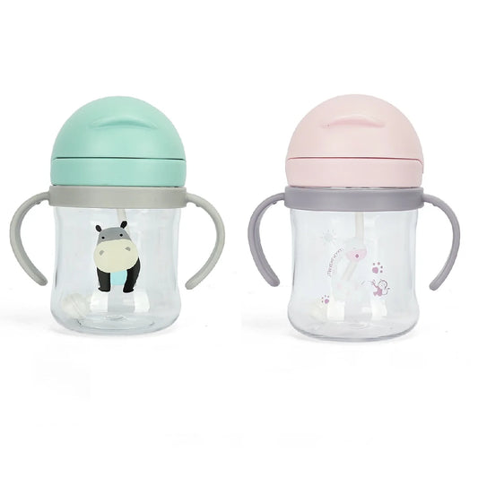 1/2pcs 250ml Pink Baby Drinking Cup Feeding Bottle With Straw Gravity Ball Wide Caliber Drinking Milk Water Bottle With Handle