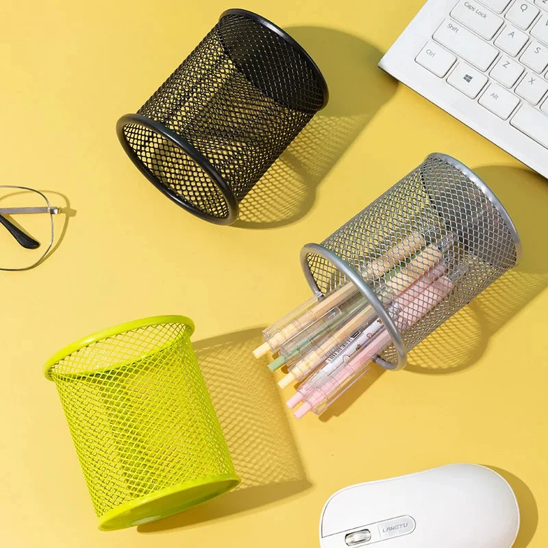 حامل أقلام رصاص شبكي معدني - منظم مكتب مربع للأقلام وأقلام التحديد والقرطاسية