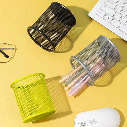 حامل أقلام رصاص شبكي معدني - منظم مكتب مربع للأقلام وأقلام التحديد والقرطاسية