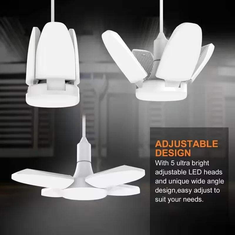 E27 Fan Shape Foldable 28W LED Bulb AC220V/110V Deformation for Home Ceiling Lights Warehouse and Garage White Leaf Light 6500K