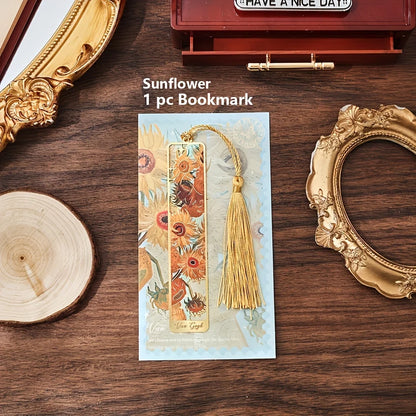 Vintage Oil Painting Metal Bookmarks – Hollow Hot Stamping Tassel Bookmarks for Book Lovers