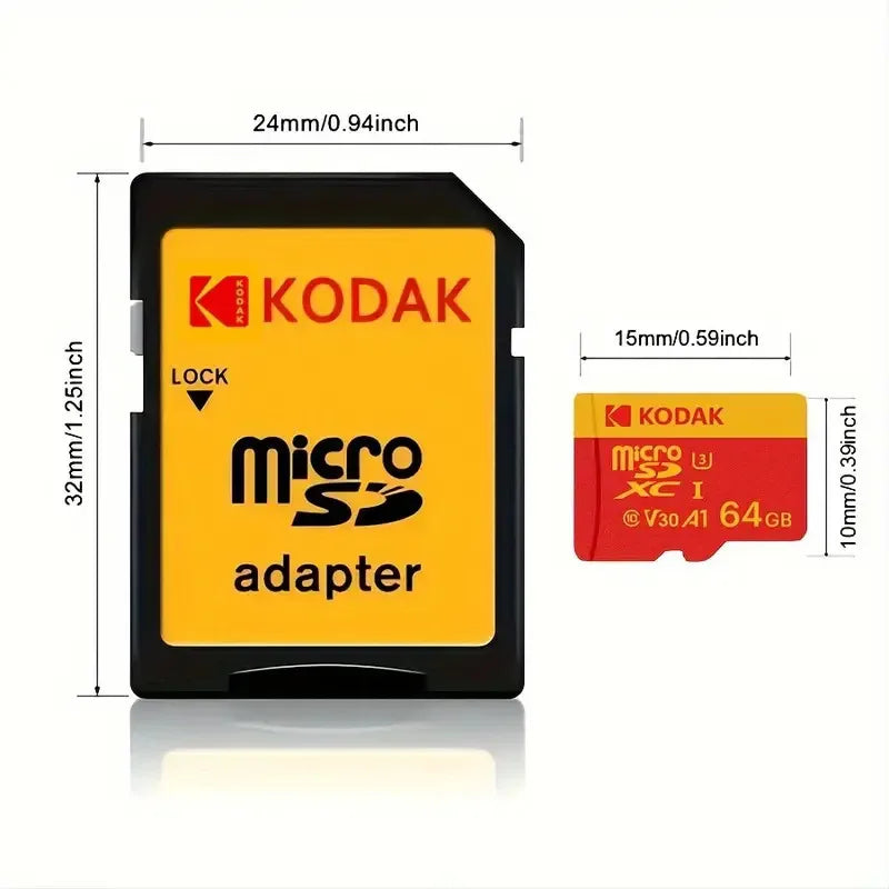 Kodak High-Speed Micro SD Card U3 Class 10 – Up to 100MB/s TF Memory Card with Adapter, Available in 32GB, 64GB, 128GB, 256GB
