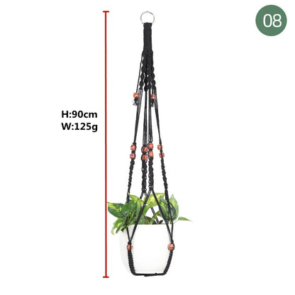 سلال معلقة للنباتات مصنوعة يدويًا من المكرمية، حامل لأصص الزهور، زينة معلقة للشرفة، حبل رفع معقود، لوازم منزلية وحدائق. 