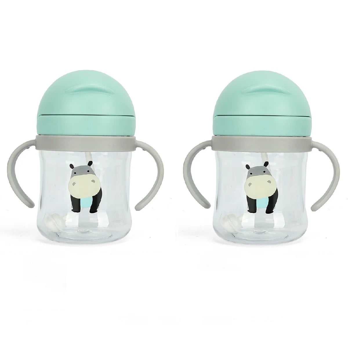 نصف كوب شرب وردي اللون للأطفال سعة 250 مل، مزود بماصة، يعمل بتقنية الجاذبية، ذو فتحة واسعة، مناسب لشرب الحليب والماء، مع مقبض. 