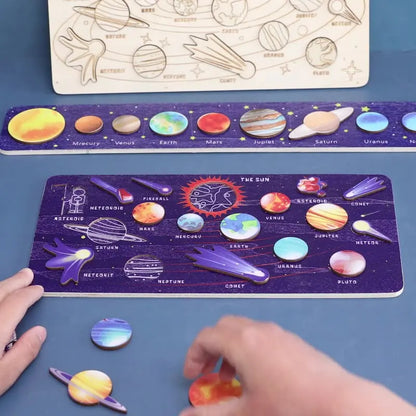 Children’s Wooden Planet Puzzle – Montessori Solar System Matching Game Toy