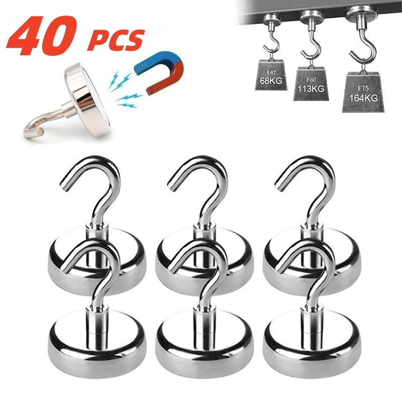 40PCS Strong Magnetic Hooks – Multi-Purpose Storage & Hanging Hooks for Home, Kitchen & Bathroom
