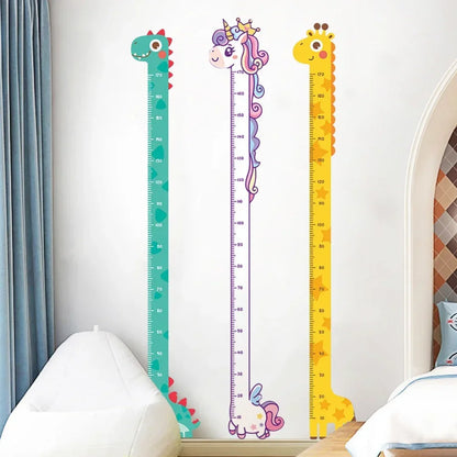 Whimsical Animal Growth Chart Wall Decals – Unicorn, Dino & Giraffe Height Stickers for Nursery & Kids Room Decor