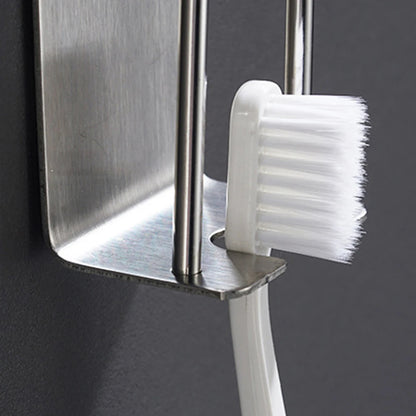 304 Stainless Steel Toothbrush & Cup Wall Hook – No-Drill Bathroom Holder for Toothbrushes, Razors, and Cups
