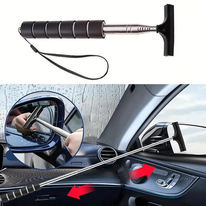 Telescopic Car Rearview Mirror Wiper with Stainless Steel Handle – Auto Glass Cleaning Tool