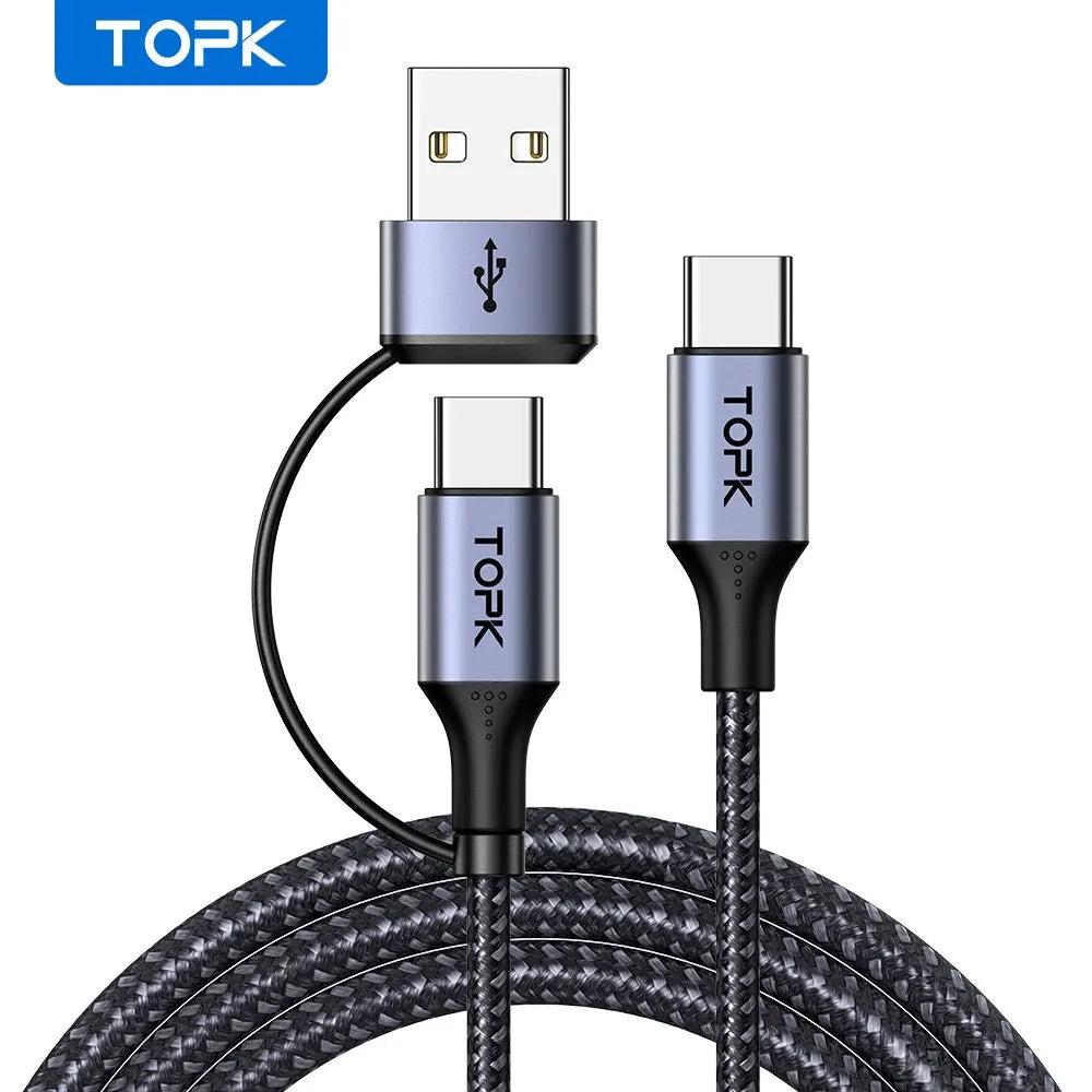 TOPK 60W PD Fast Charging USB C to USB Type-C Cable – Durable 2m PD Cable for MacBook Pro & Samsung