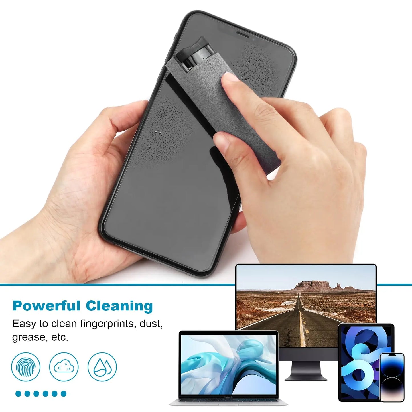 3-in-1 Screen Cleaner – Touchscreen Mist Spray with Microfiber Cloth & Portable Fingerprint-Proof Bottle